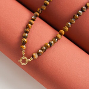 Steinkette katinée Félin Silber 925/ Gold plattiert Tigerauge facettiert